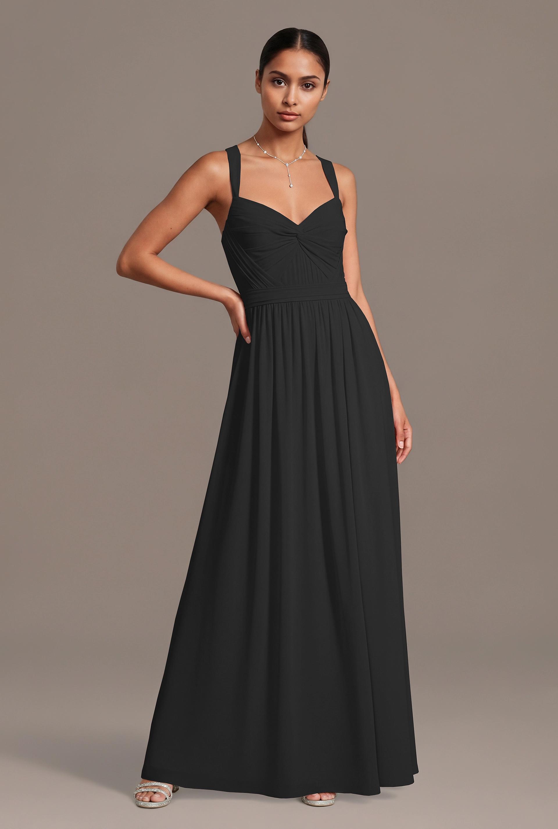 celebrate db studio chiffon pleated bodice a-line dress in black size: large david's bridal