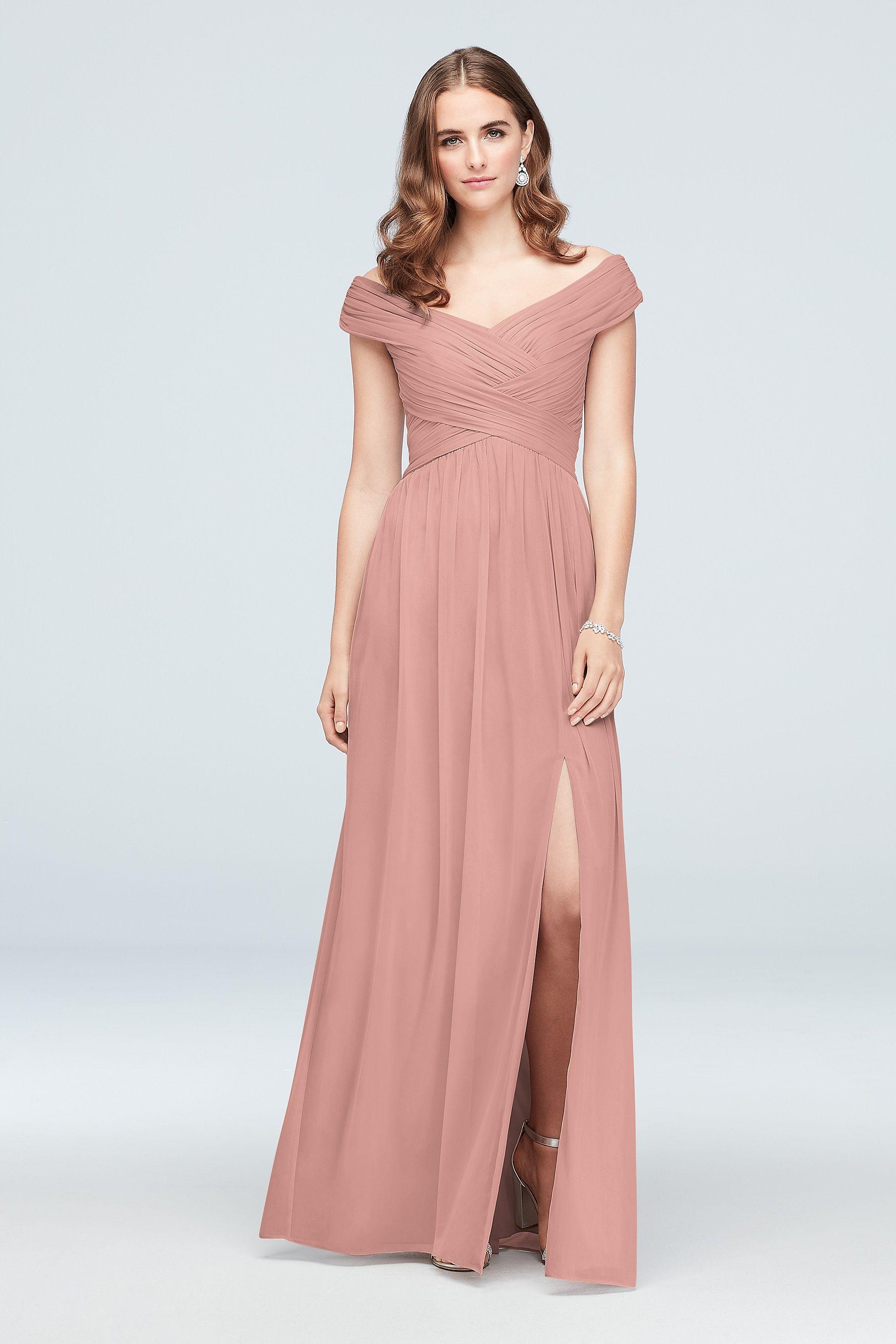 celebrate db studio off-the-shoulder mesh tall bridesmaid dress in ballet size: 18 david's bridal