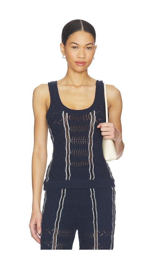 central park west amber squiggle stitch tank in navy. - size l (also in s, xs, m, xl)