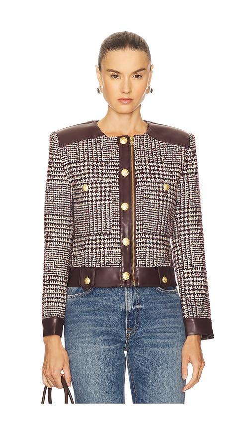 central park west billie houndstooth jacket in burgundy. - size l (also in s, xs)
