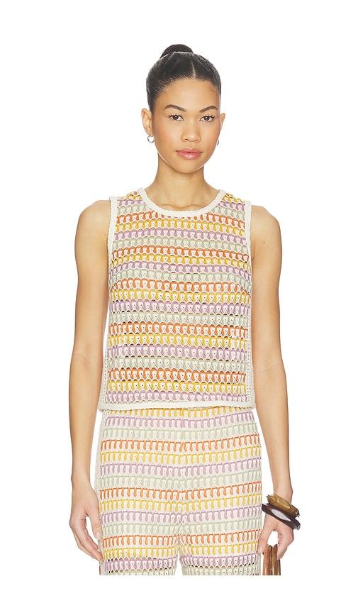 central park west celine rainbow crochet button back shell in yellow,beige. - size l (also in m, s, xl, xs)