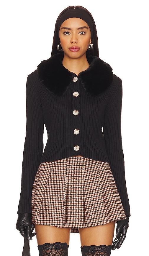 central park west delilah faux fur collar cardigan in black. - size l (also in m, s, xs)
