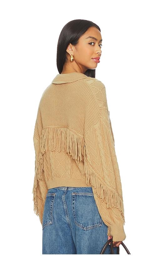 central park west elyse cabled fringe sweater cardigan in brown. - size l (also in s, xs, m, xl)