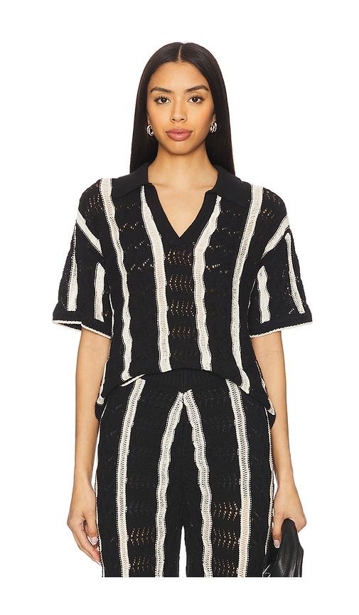 central park west novelty stitch polo in black. - size l (also in s, xs, m)