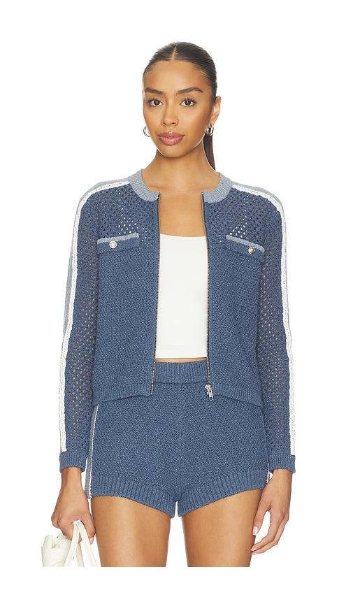 central park west raya mixed stitch zip cardi in blue. - size l (also in m, s, xl, xs)
