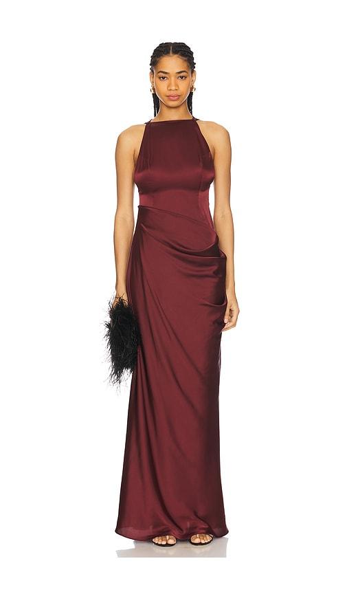 ceren ocak satin dress in burgundy. - size l (also in m, s)