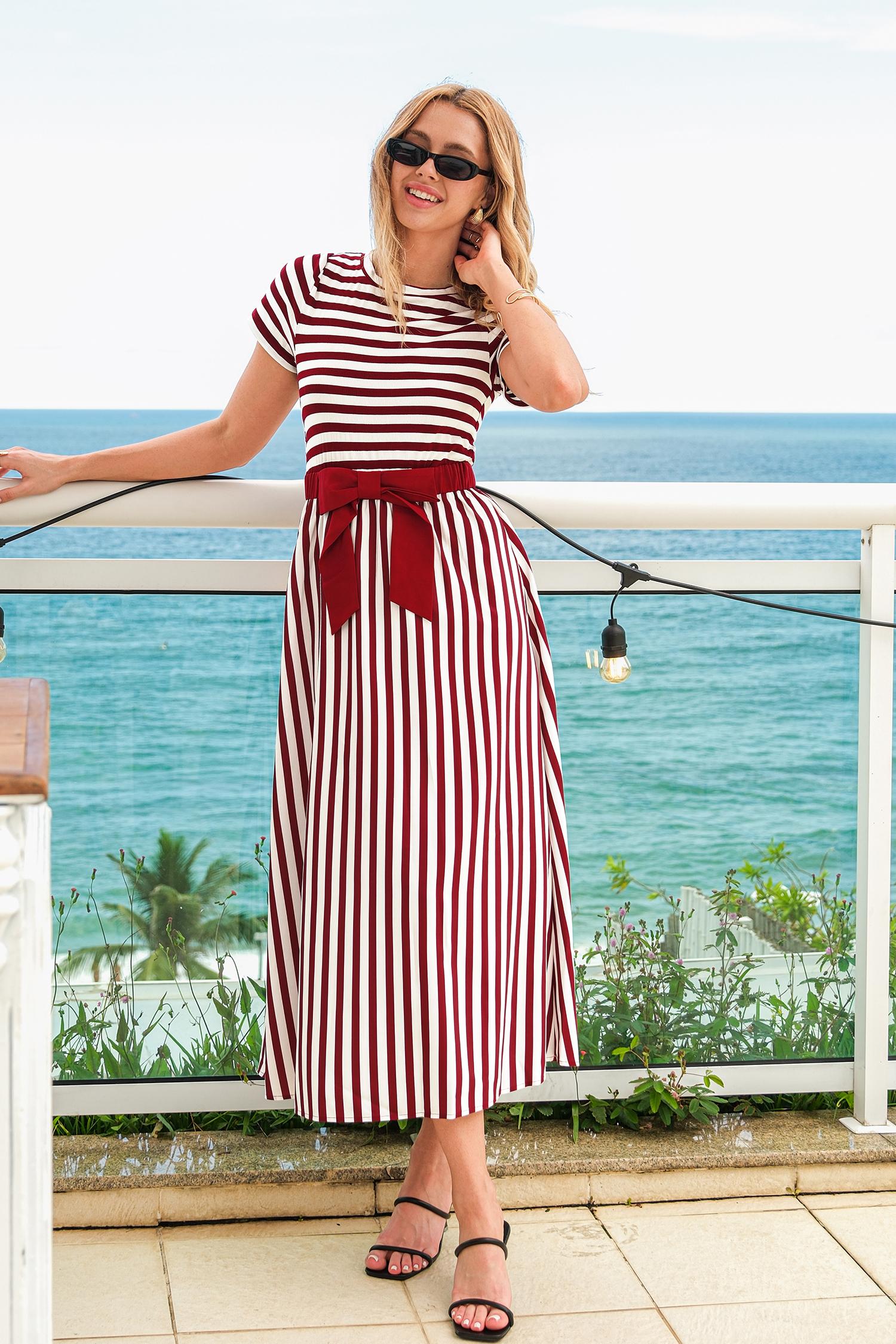 cerise striped maxi dress - l