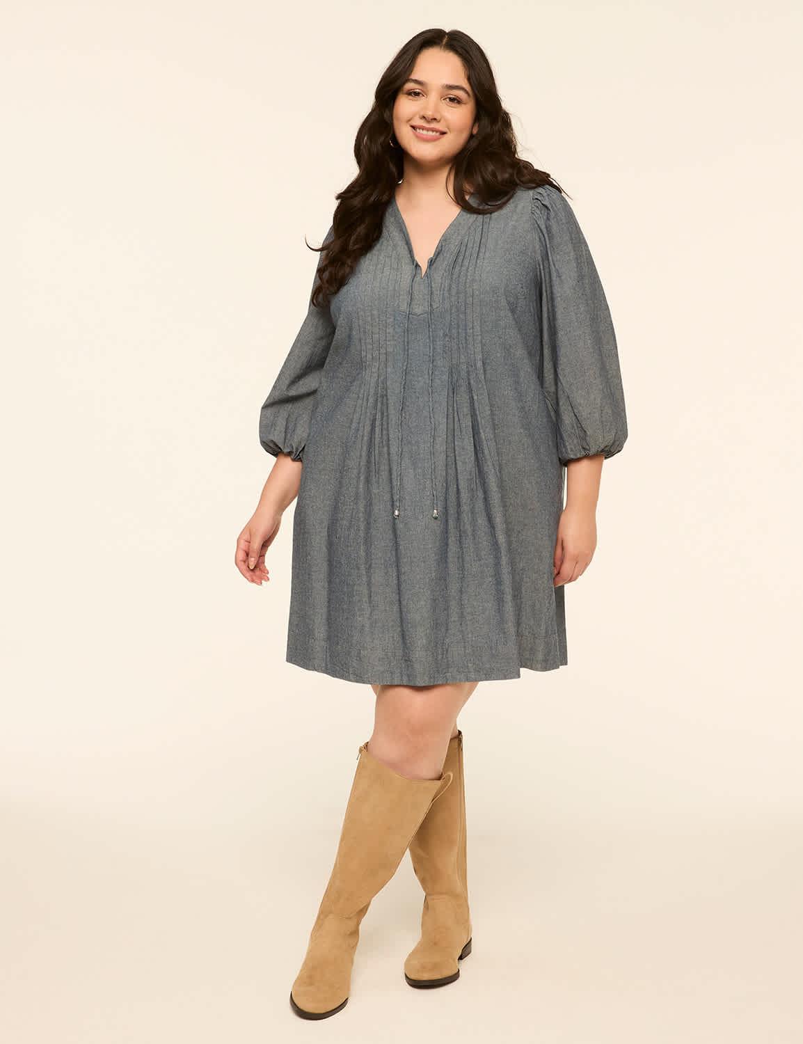 chambray pintuck dress