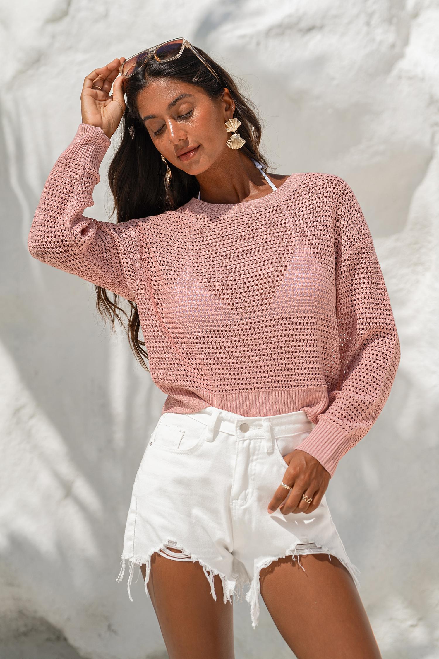 checked in pink top - l