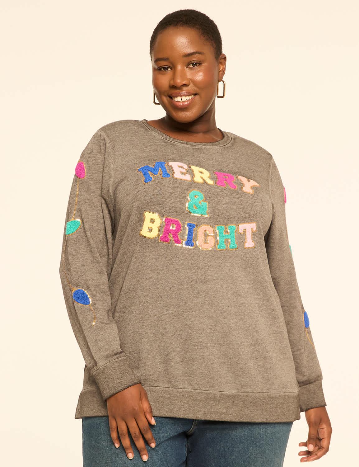chenille & sequin merry & bright graphic sweatshirt