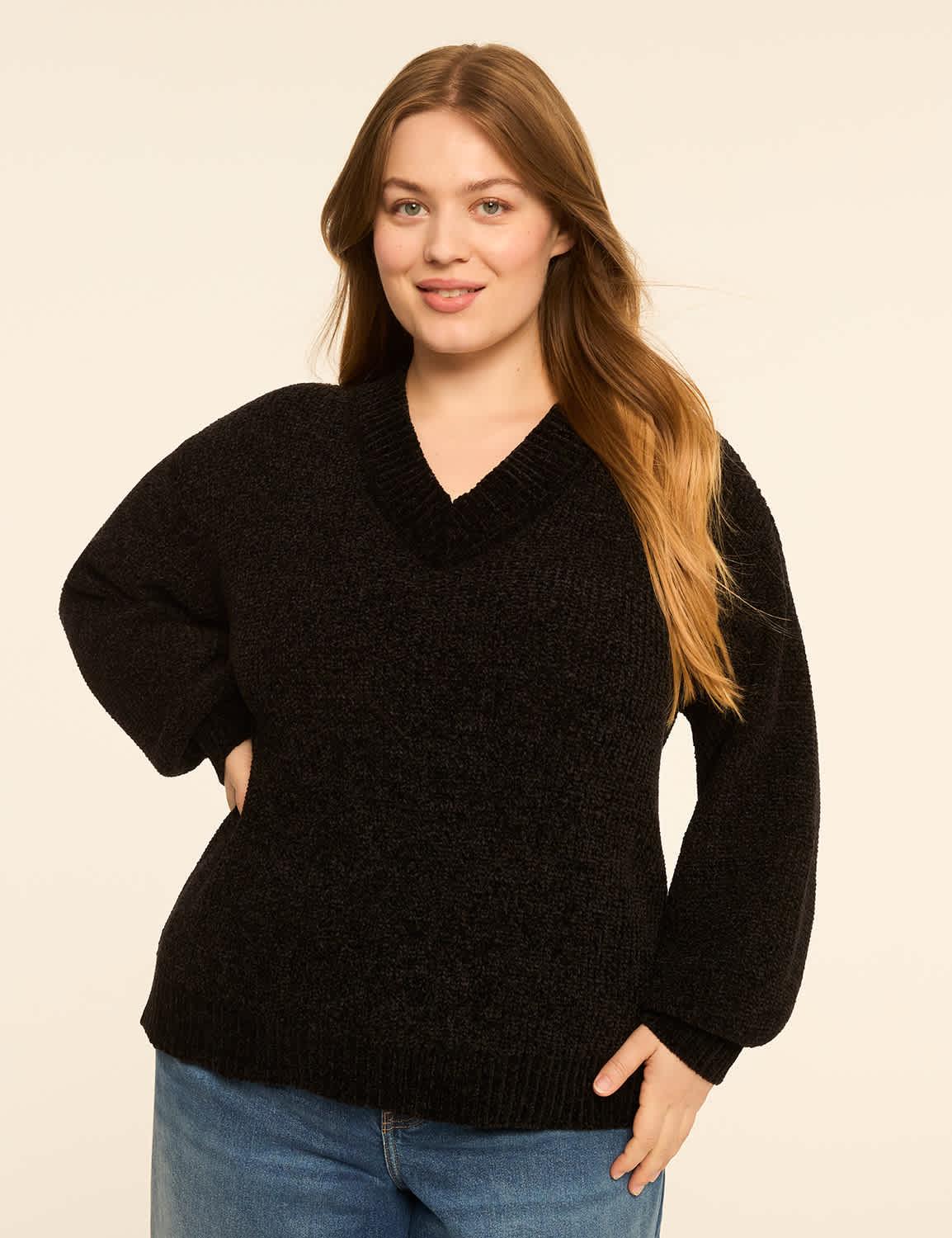 chenille balloon-sleeve sweater