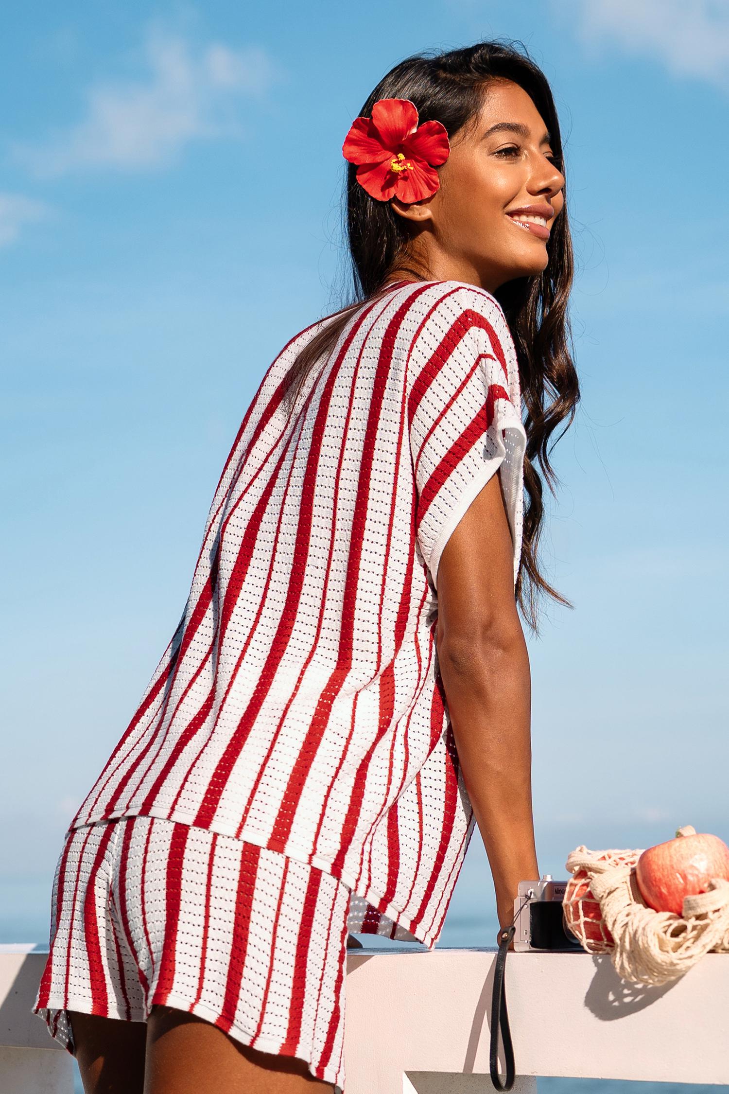 cherry on top striped cover-up top - l