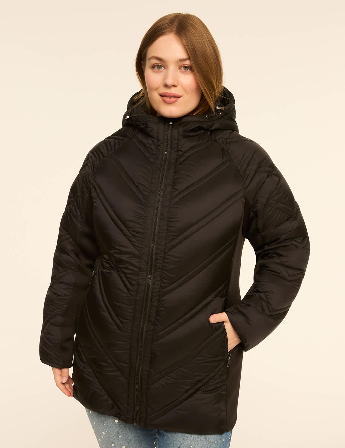 chevron quilted puffer coat