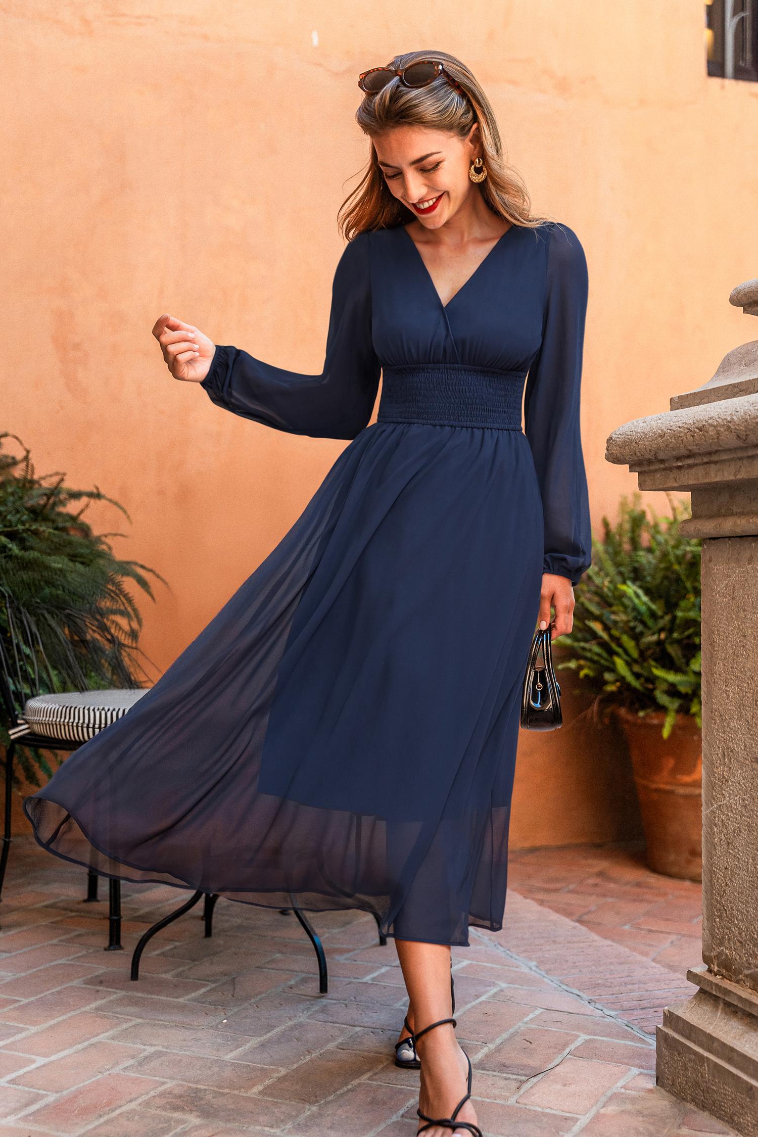 chic essence blue maxi dress - l
