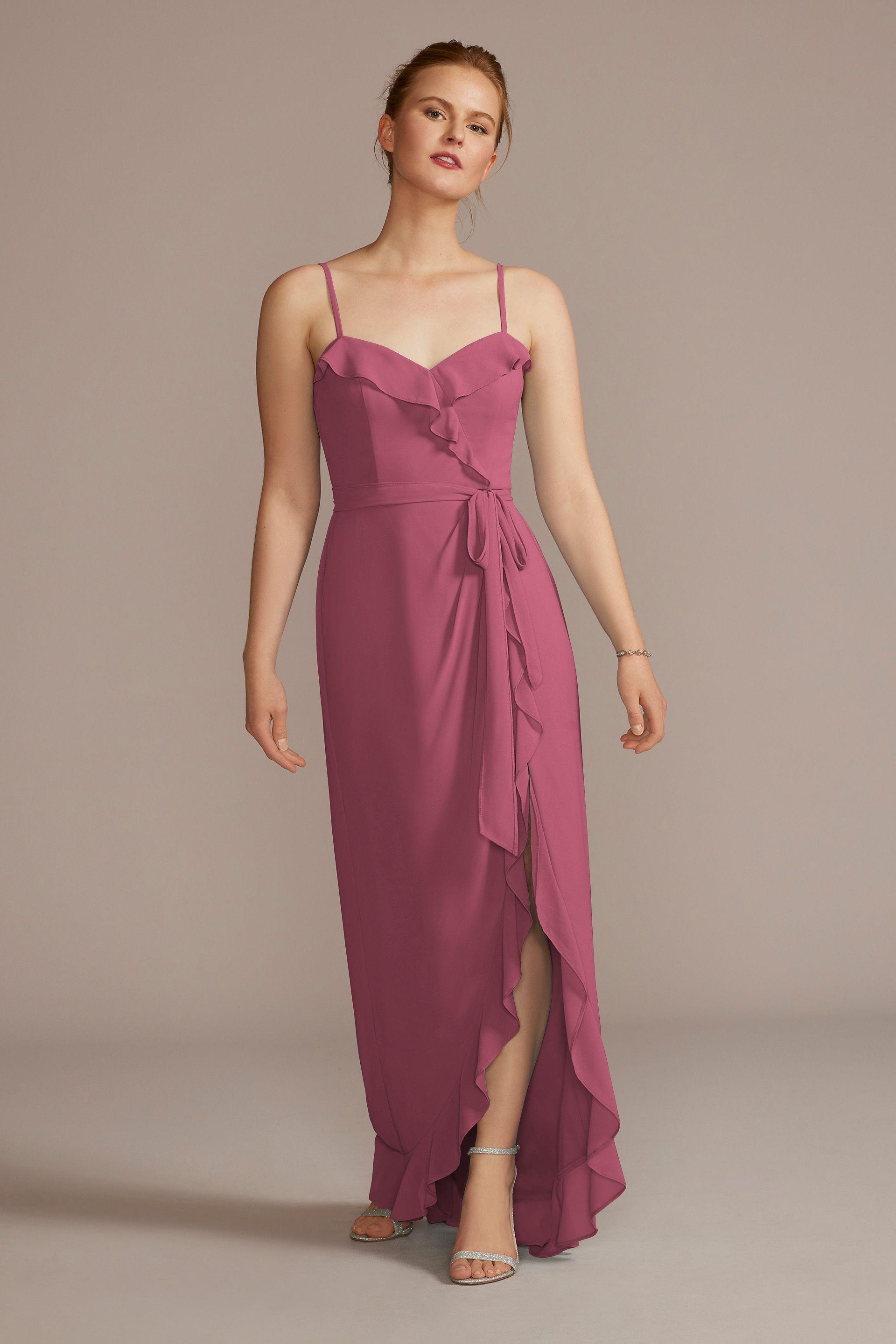 chiffon ruffle high-low dress in chianti size: 8 david's bridal