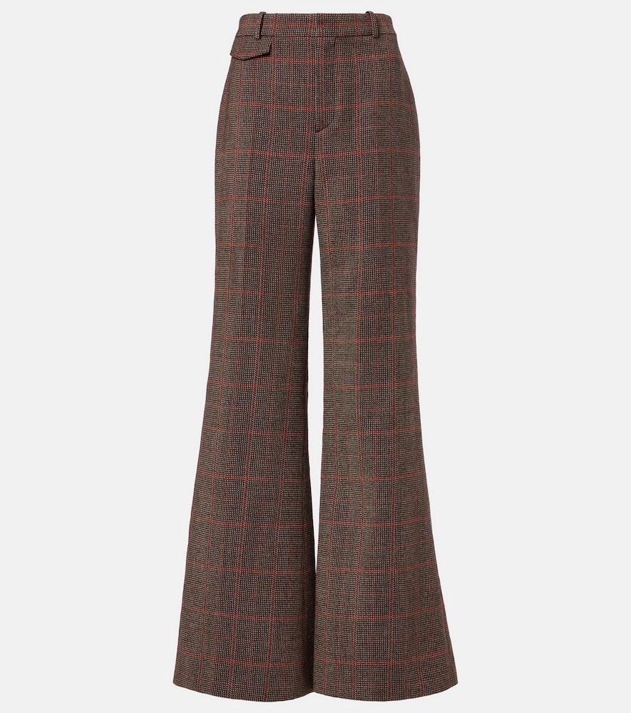 chloé checked high-rise wool flared pants