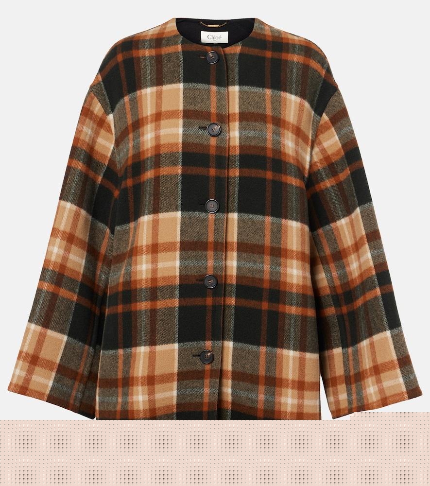 chloé checked wool and silk coat
