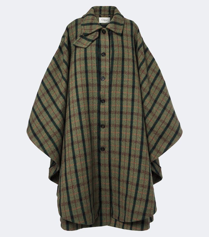 chloé checked wool poncho