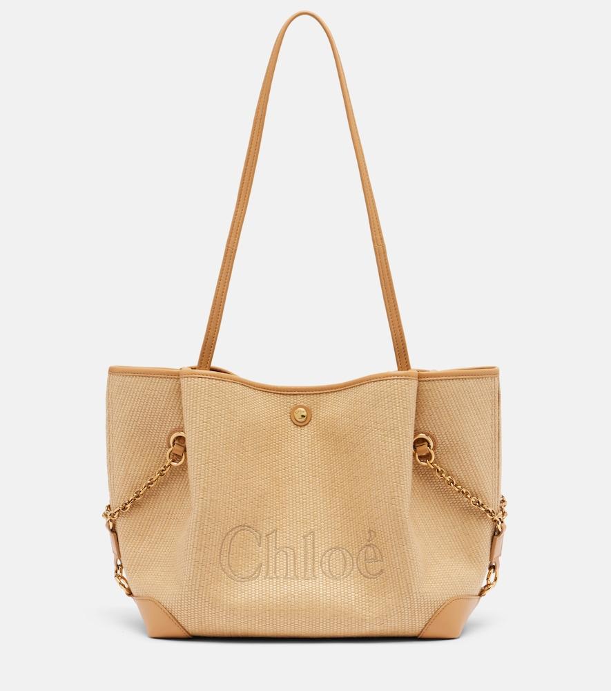 chloé chloé clover medium raffia-effect tote bag