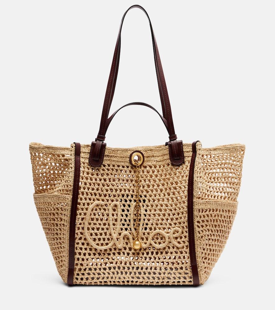 chloé chloé iconic small raffia tote bag