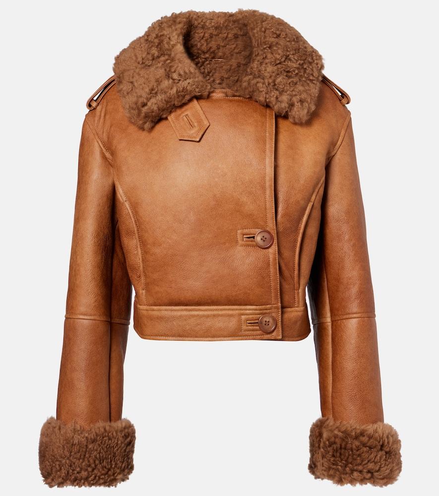 chloé cropped shearling-trimmed leather jacket