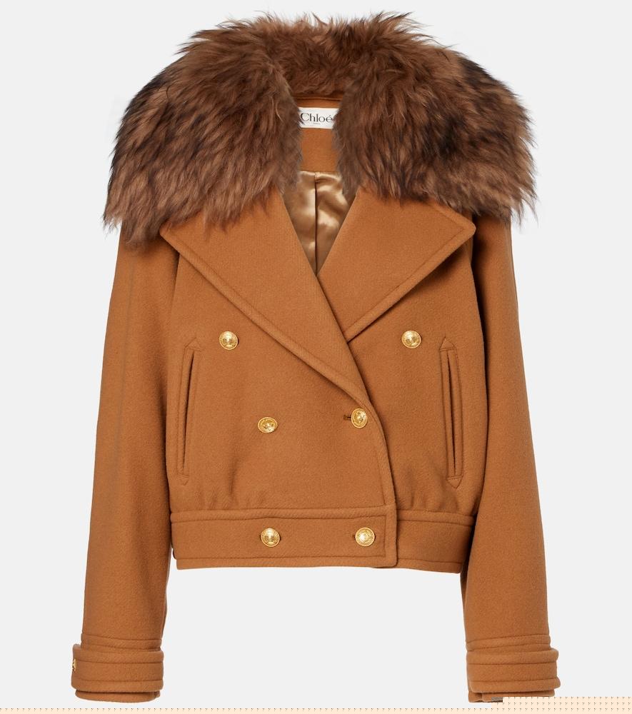 chloé cropped shearling-trimmed wool-blend coat