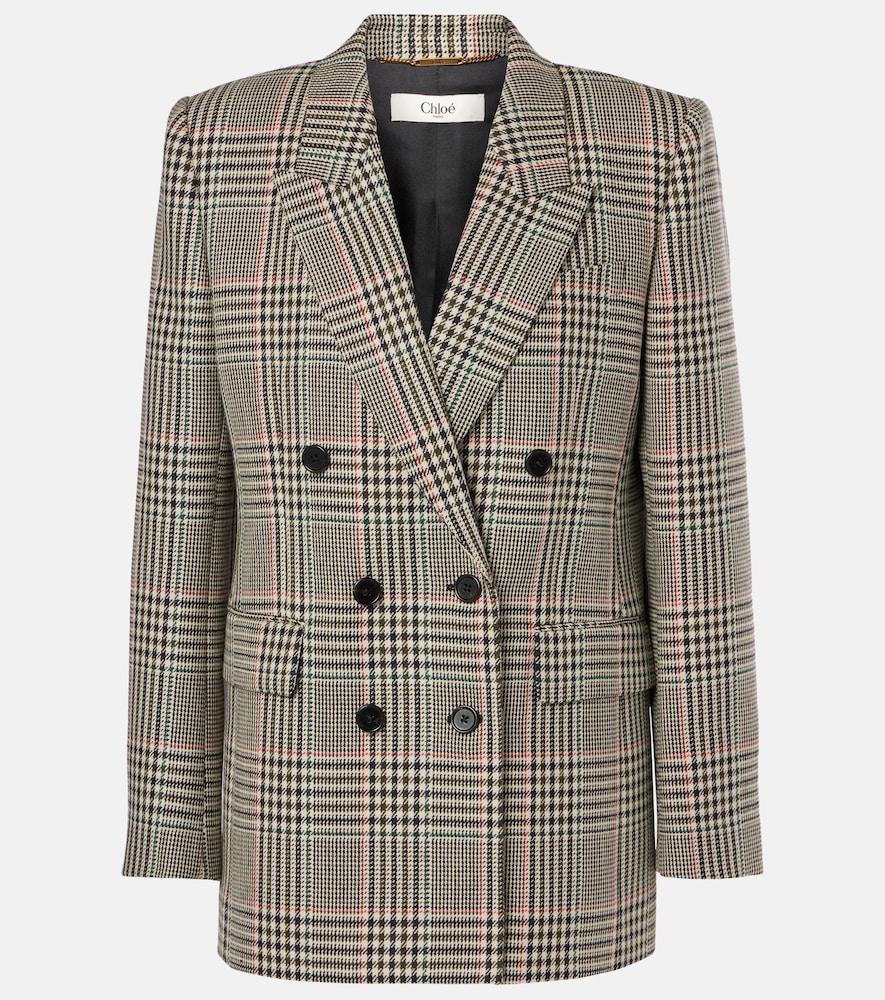 chloé double-breasted checked wool blazer