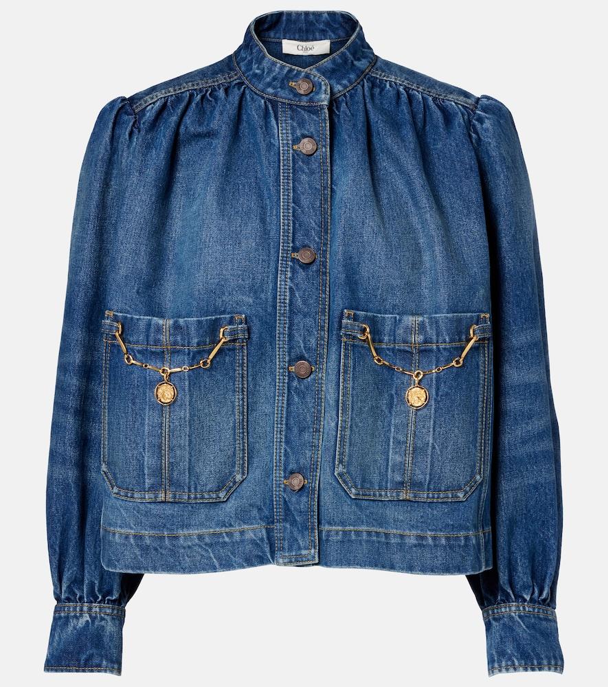 chloé gathered embellished denim jacket