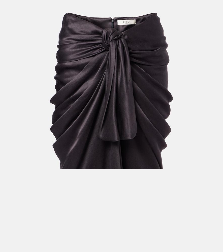 chloé gathered silk satin midi skirt