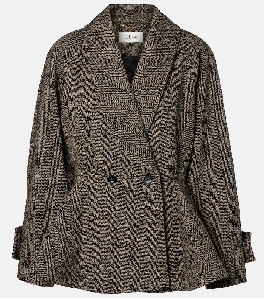 chloé herringbone peplum wool-blend coat