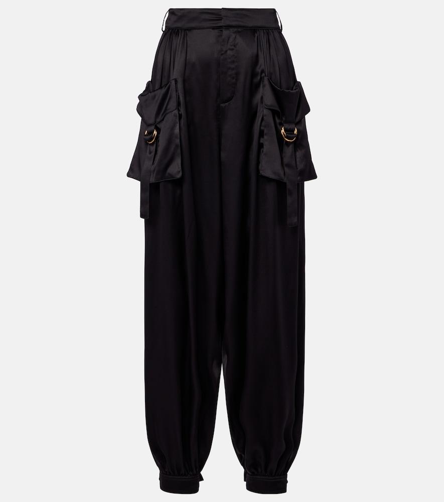 chloé high-rise silk satin cargo pants