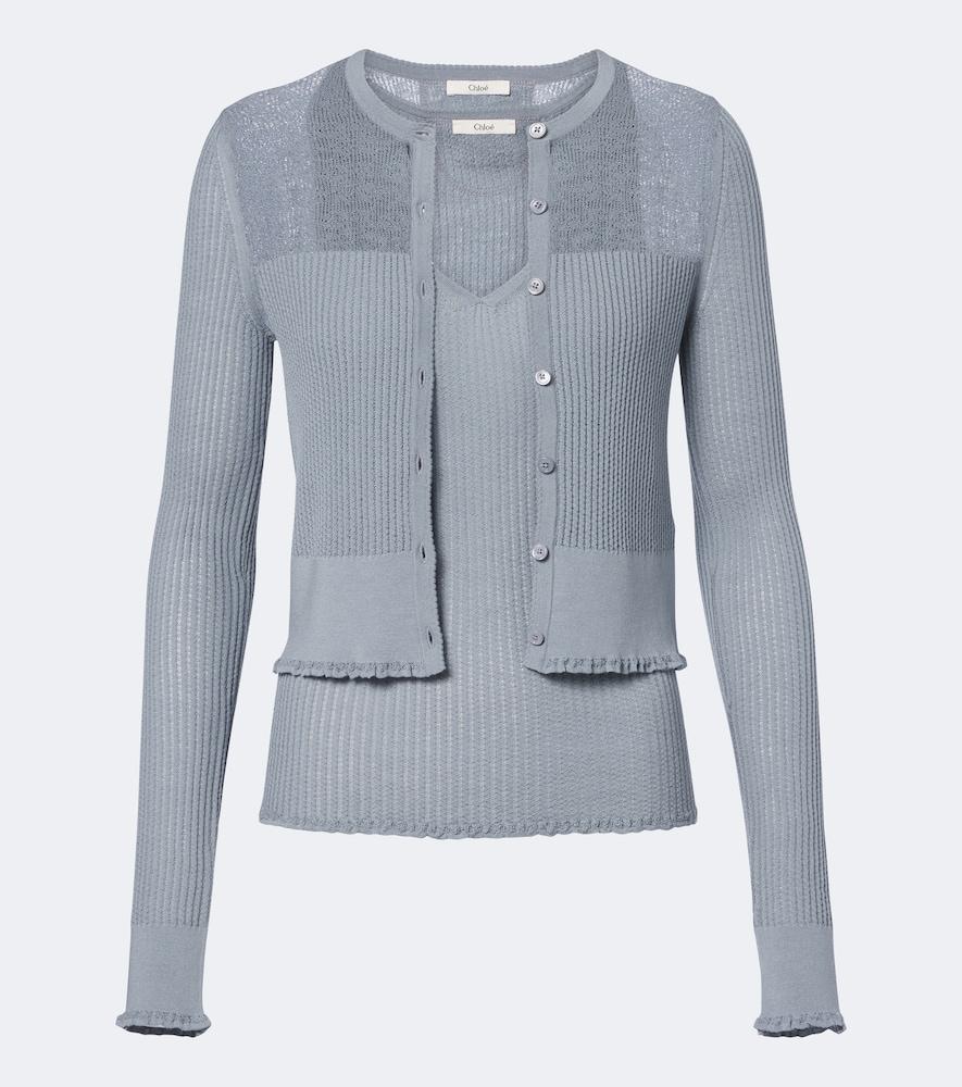 chloé knitted wool top and cardigan set