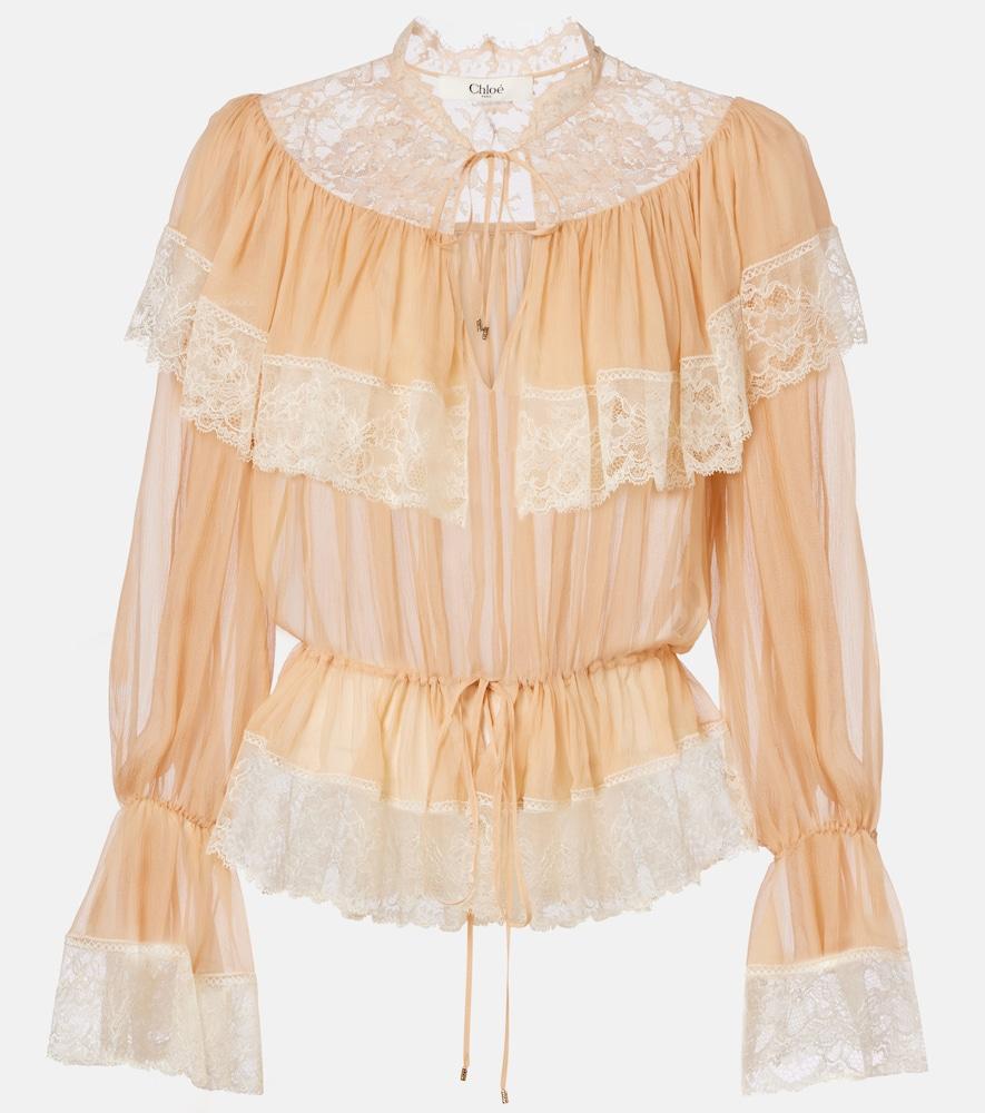 chloé lace-trimmed silk blouse