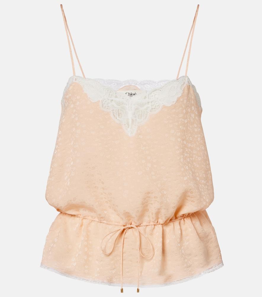 chloé lace-trimmed silk jacquard camisole
