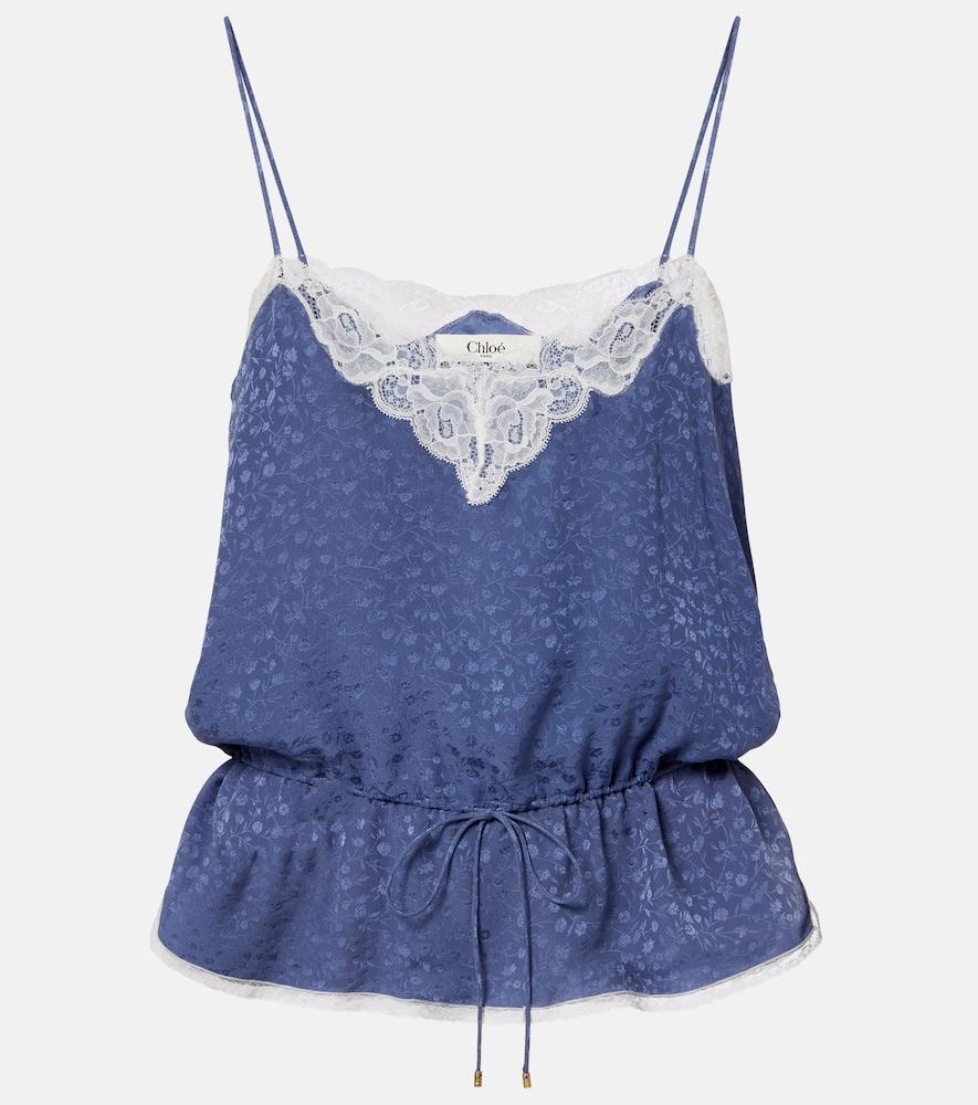 chloé lace-trimmed silk jacquard camisole
