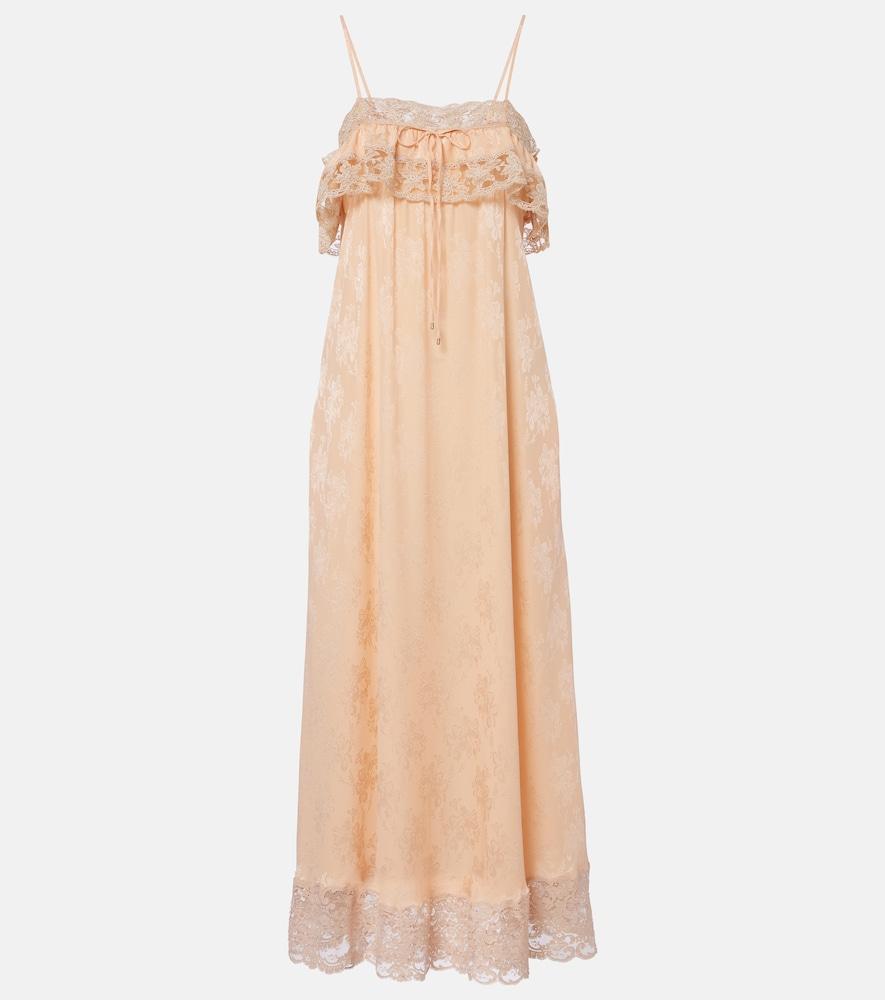 chloé lace-trimmed silk jacquard midi dress