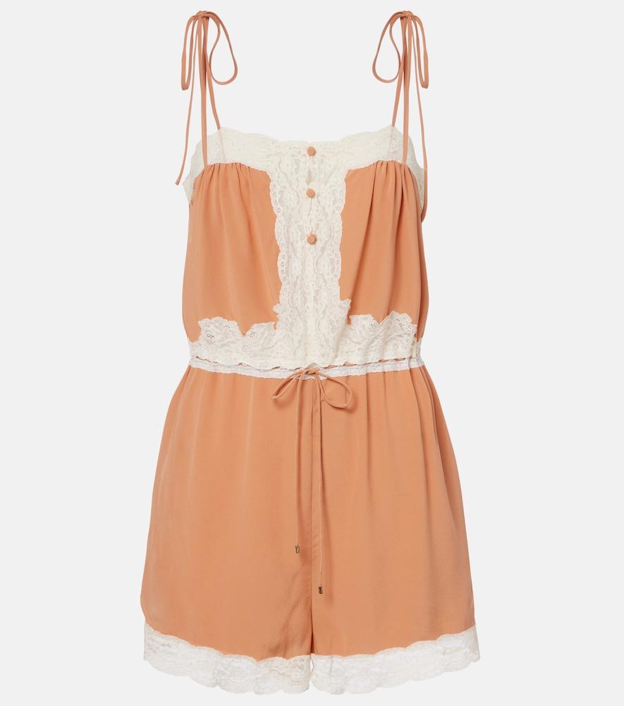 chloé lace-trimmed silk romper