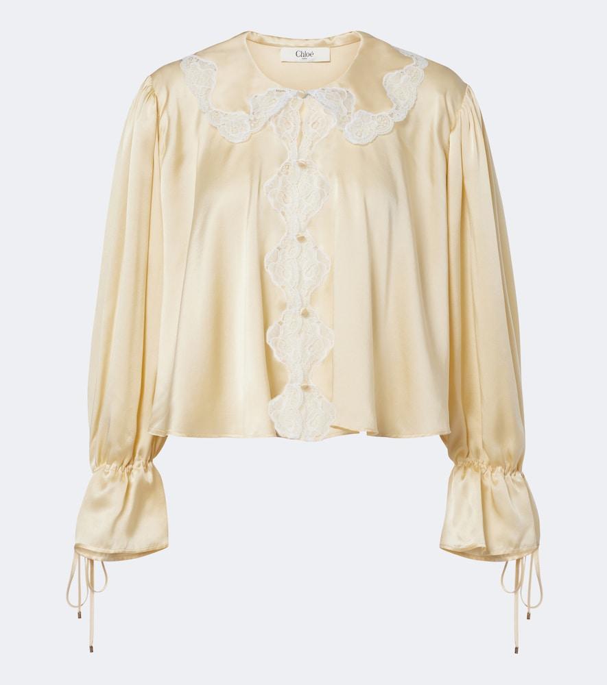 chloé lace-trimmed silk satin blouse