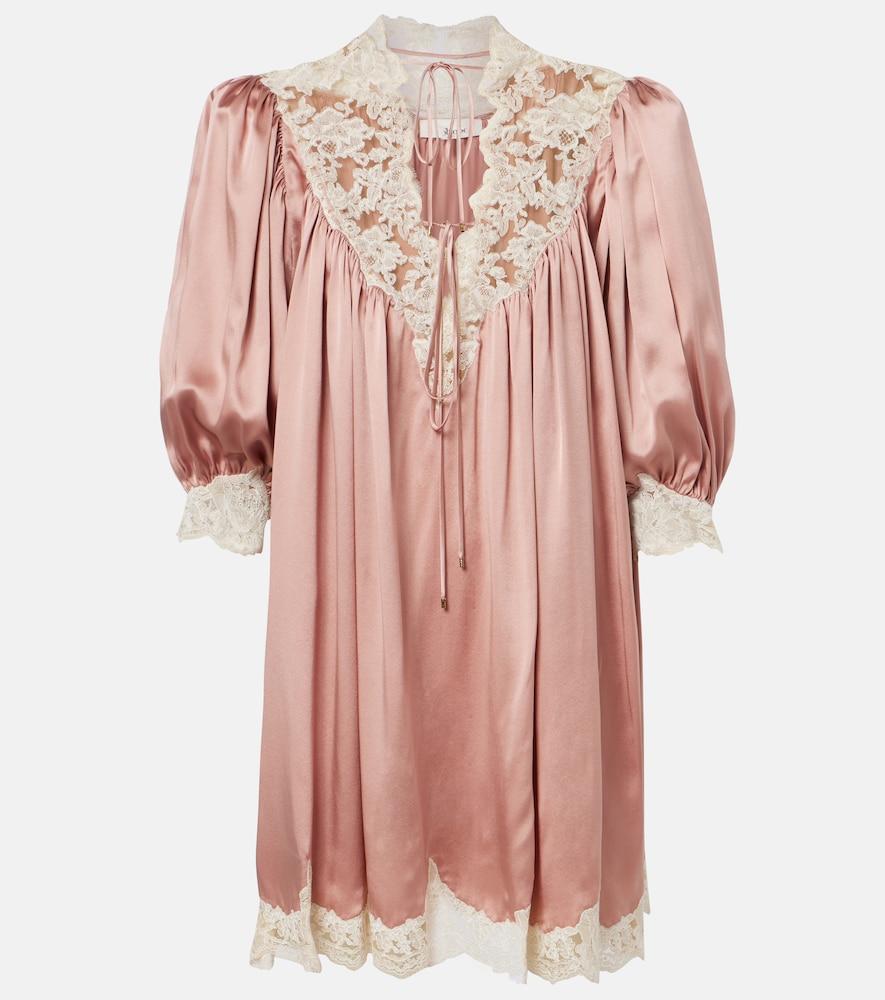 chloé lace-trimmed silk satin minidress