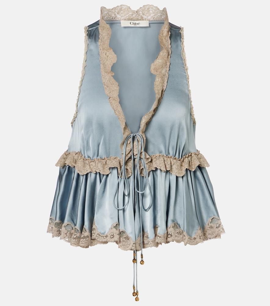 chloé lace-trimmed silk satin top