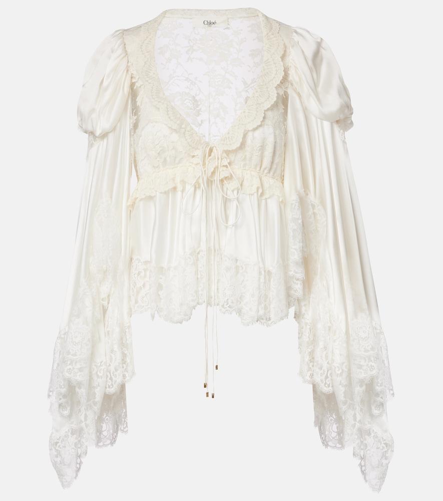 chloé lace-trimmed silk satin top