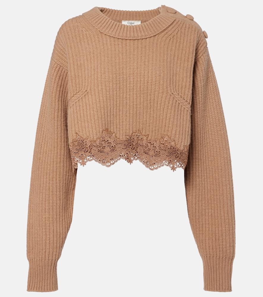 chloé lace-trimmed wool and cashmere sweater