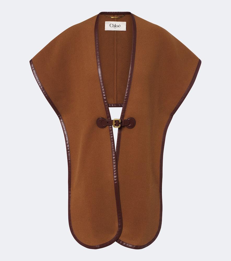 chloé leather-trimmed wool-blend shawl