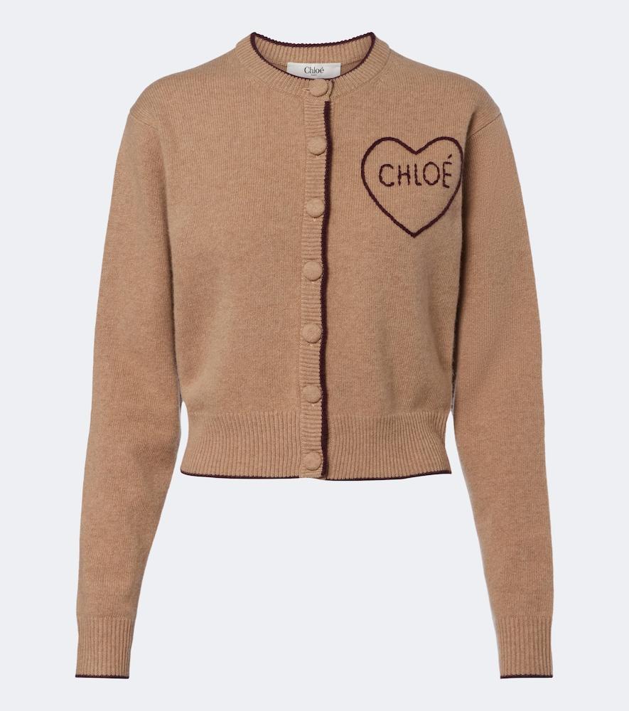 chloé logo wool and cashmere cardigan