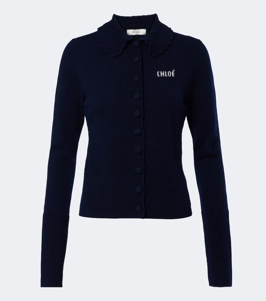 chloé logo wool cardigan