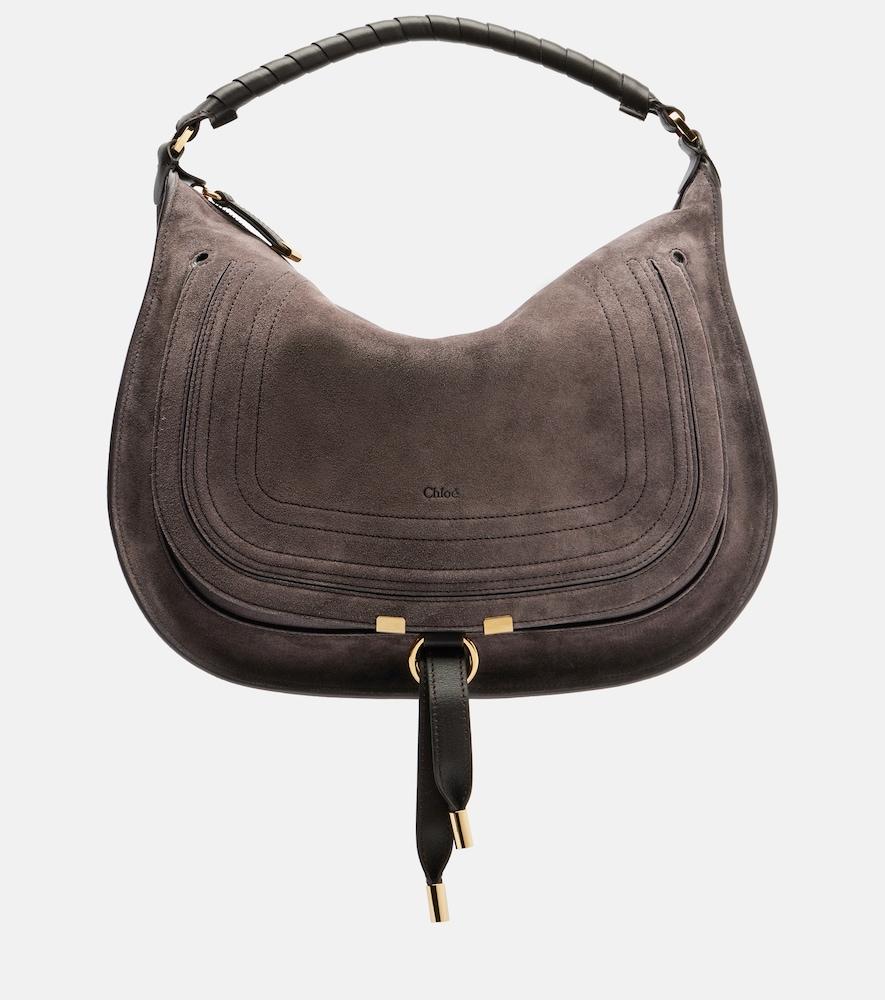 chloé marcie leather-trimmed suede shoulder bag