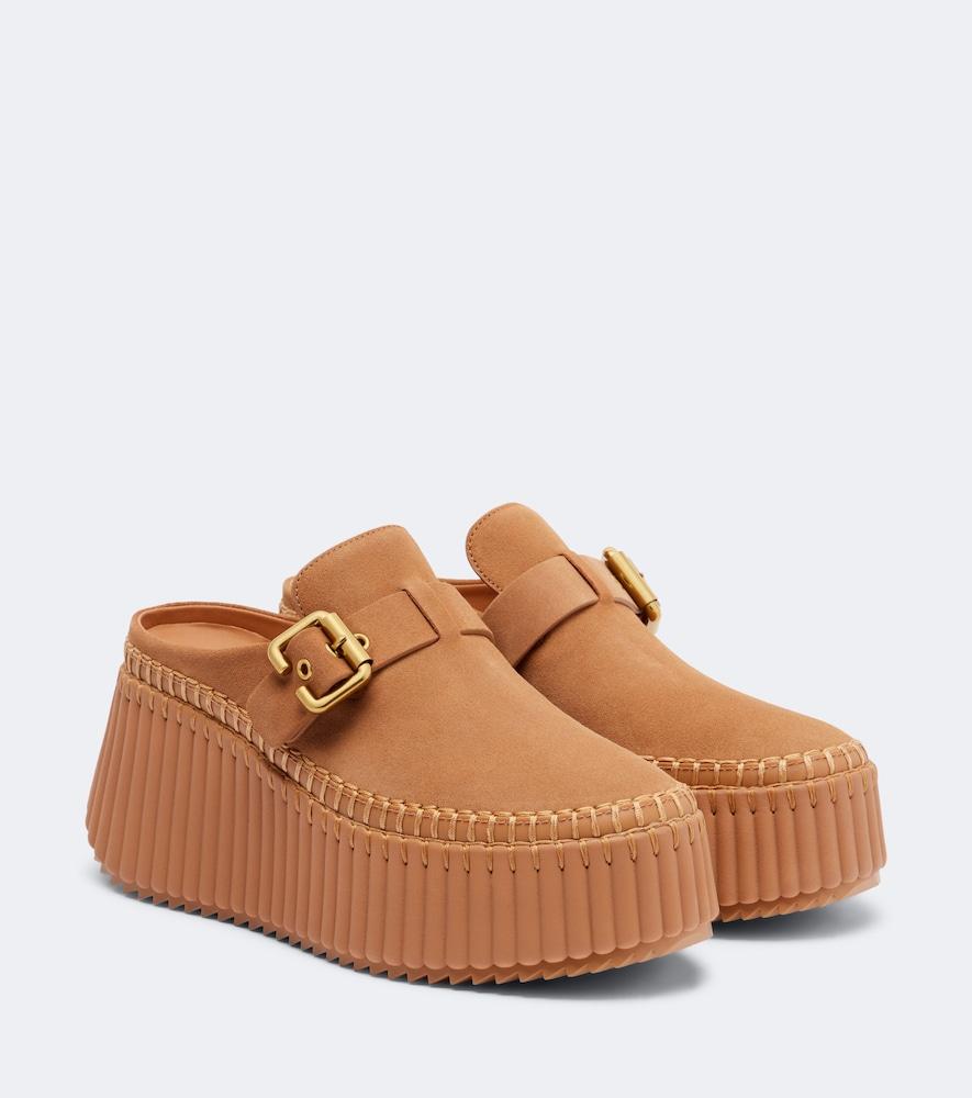 chloé nama leather platform mules