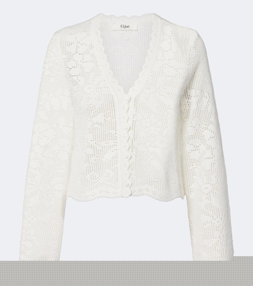 chloé pointelle scalloped cotton cardigan