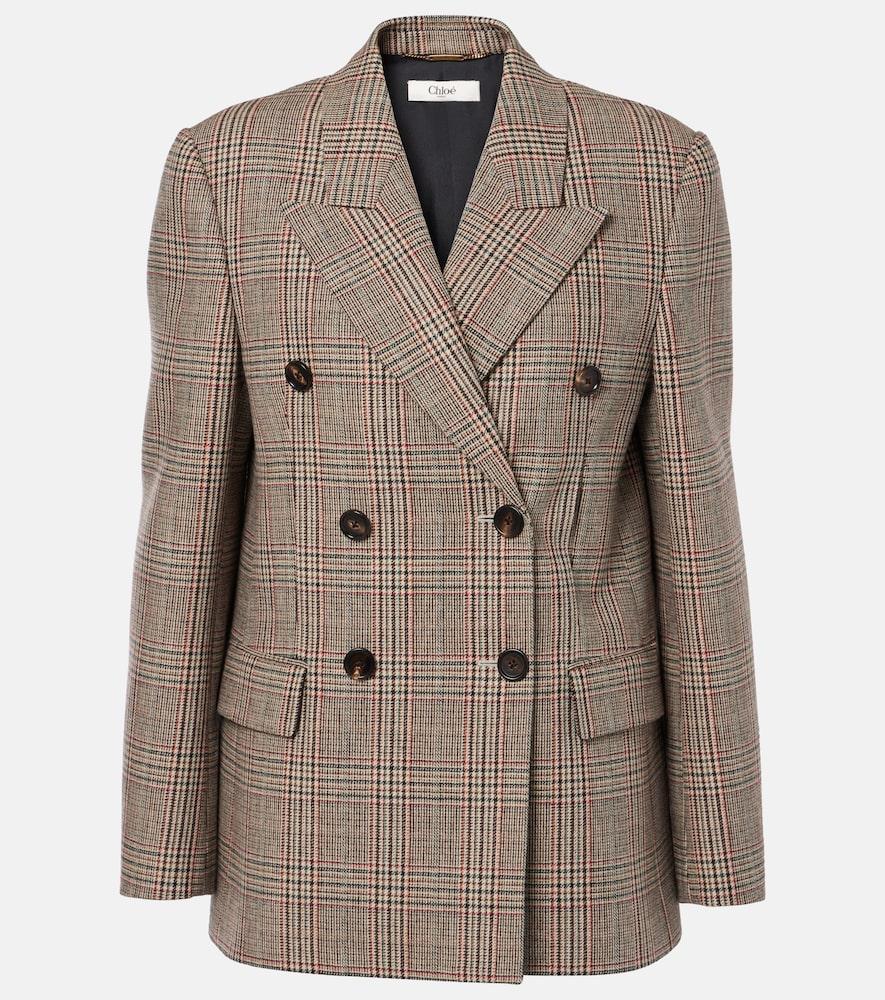 chloé prince of wales check wool-blend blazer
