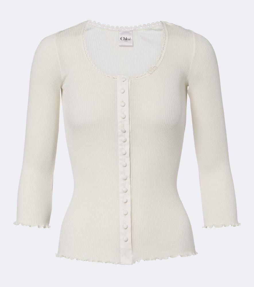 chloé ribbed-knit cotton and silk jersey top